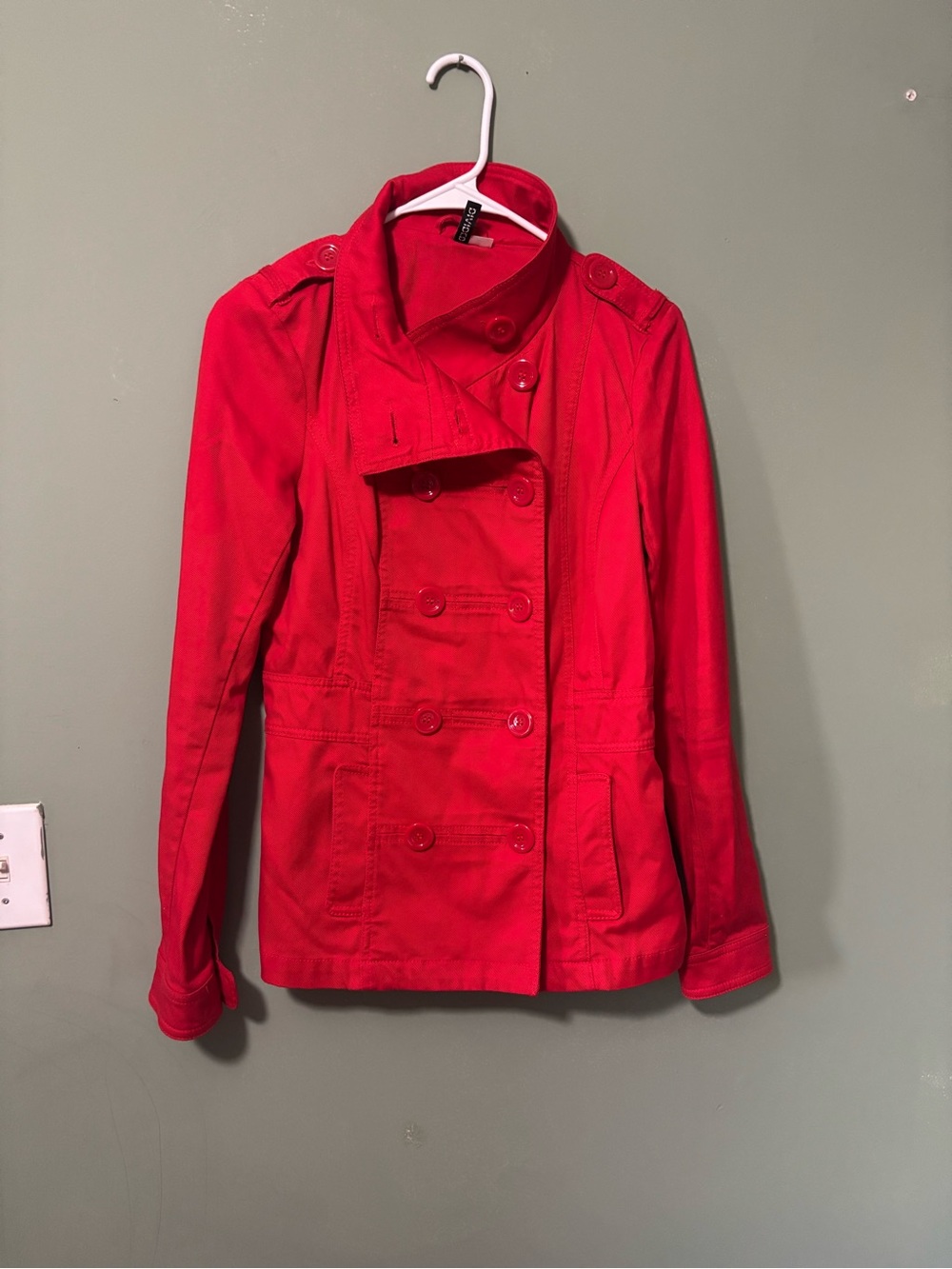 H&M Red Double-Breasted Pea Coat